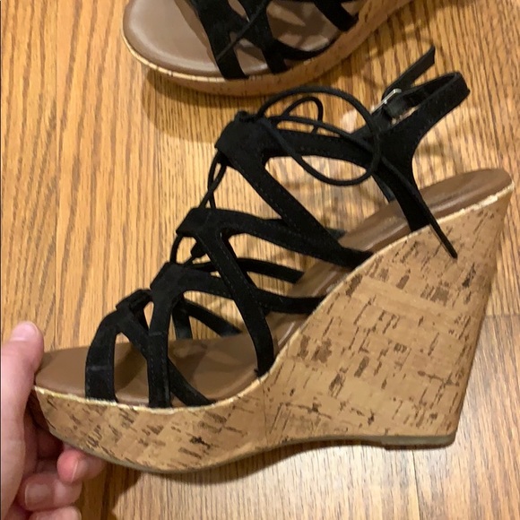 Black Lace Up Wedges - Picture 2 of 3